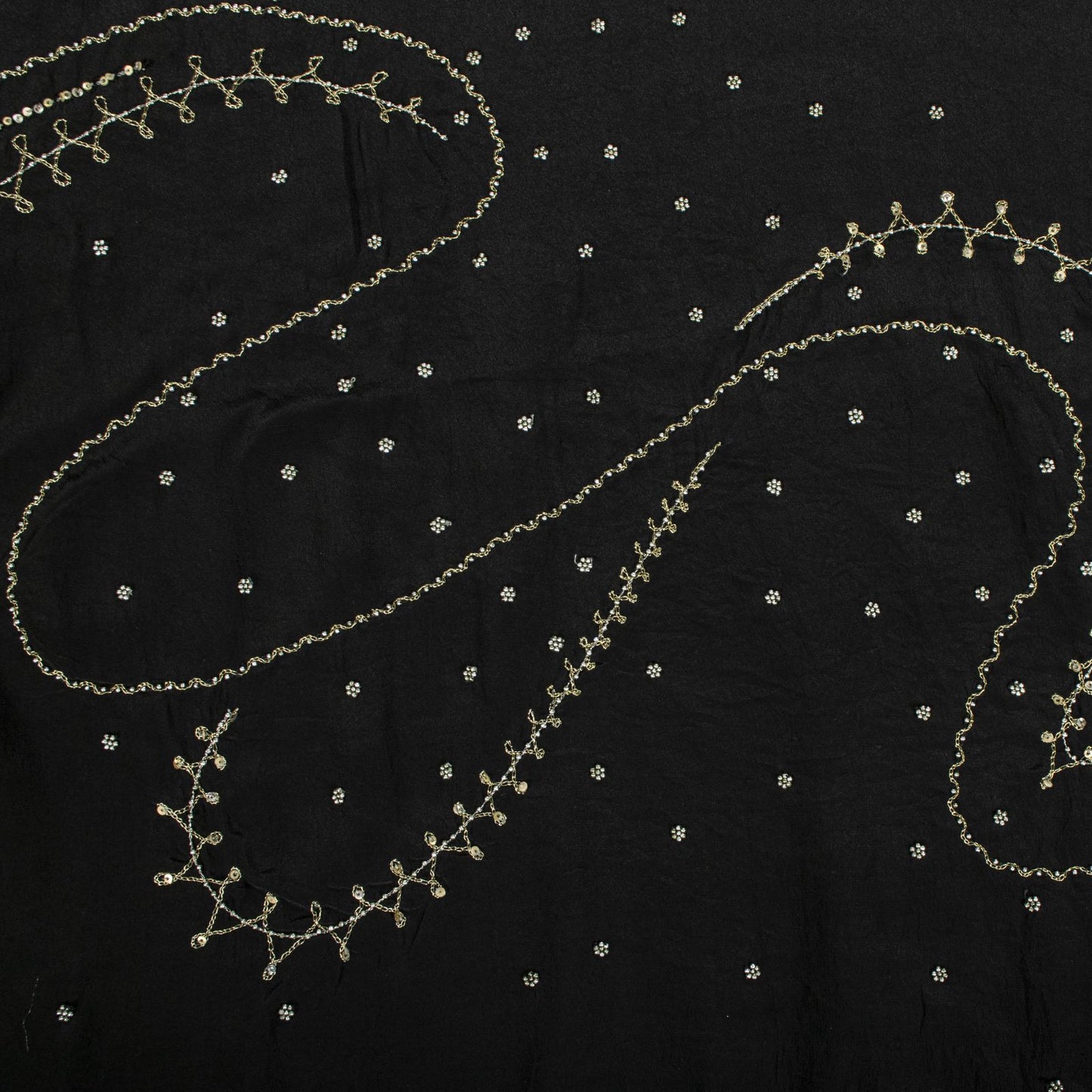 Sanskriti Vintage Soft Black Pure Crepe Silk Sari Hand Beaded Zari Saree 5.5Yd