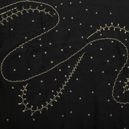 Sanskriti Vintage Soft Black Pure Crepe Silk Sari Hand Beaded Zari Saree 5.5Yd