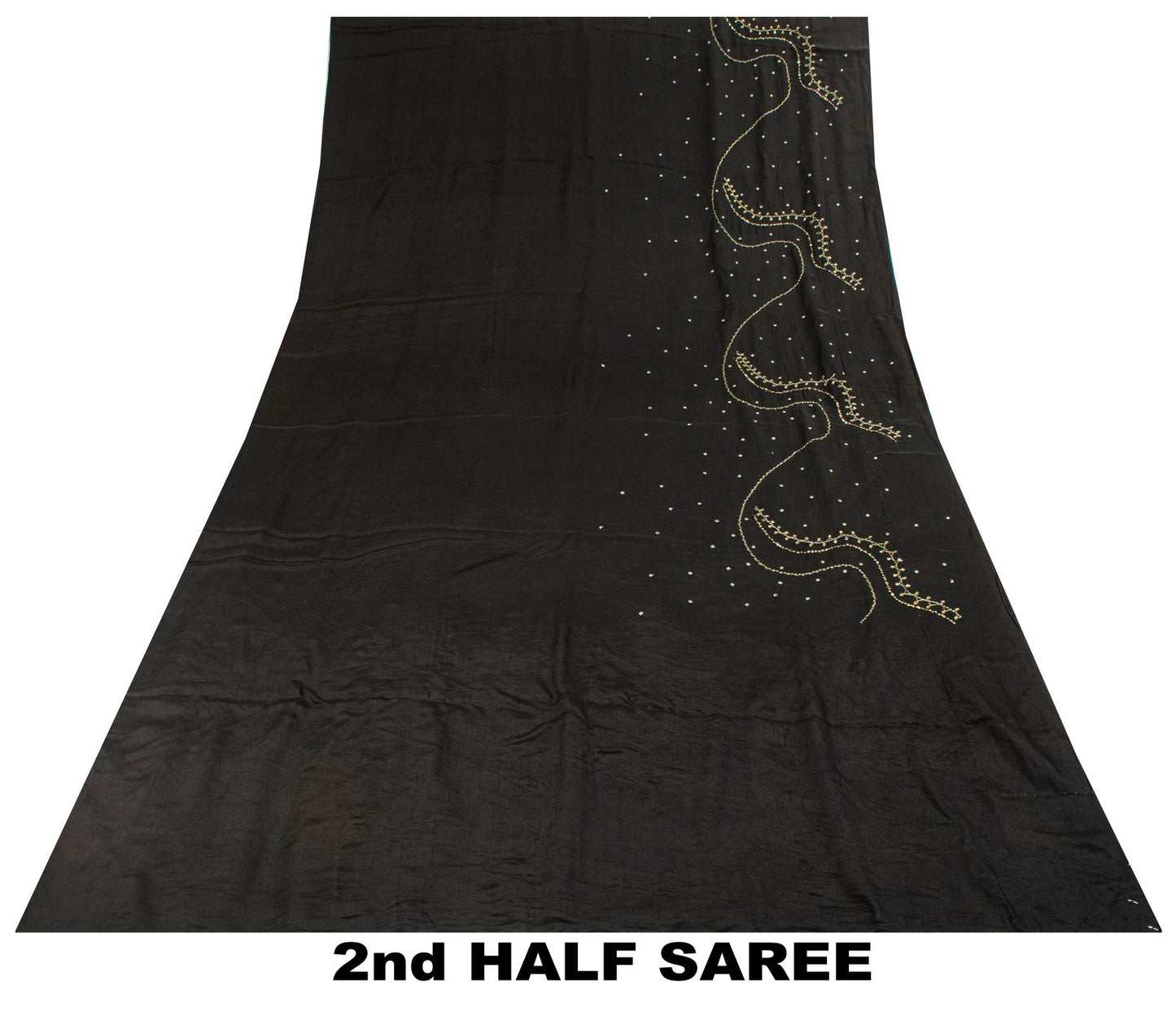 Sanskriti Vintage Soft Black Pure Crepe Silk Sari Hand Beaded Zari Saree 5.5Yd