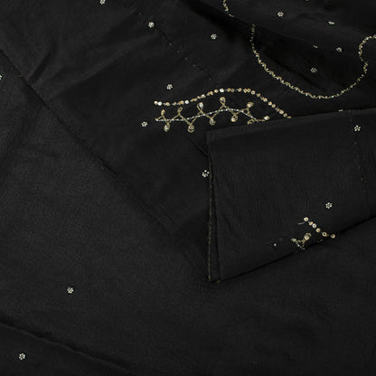 Sanskriti Vintage Soft Black Pure Crepe Silk Sari Hand Beaded Zari Saree 5.5Yd