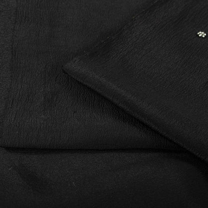 Sanskriti Vintage Soft Black Pure Crepe Silk Sari Hand Beaded Zari Saree 5.5Yd