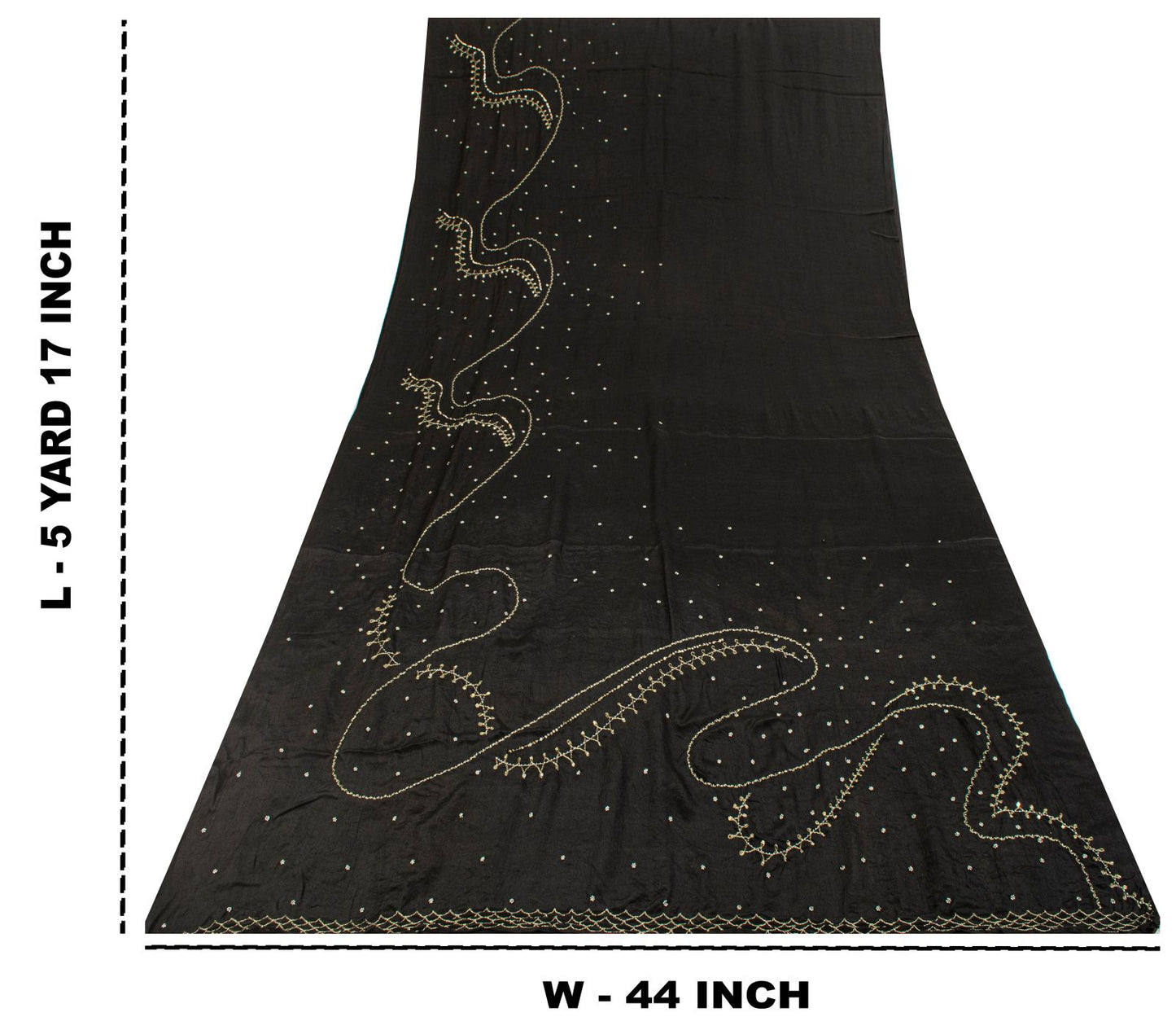 Sanskriti Vintage Soft Black Pure Crepe Silk Sari Hand Beaded Zari Saree 5.5Yd