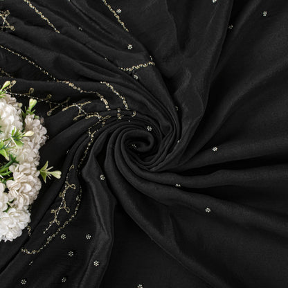 Sanskriti Vintage Soft Black Pure Crepe Silk Sari Hand Beaded Zari Saree 5.5Yd
