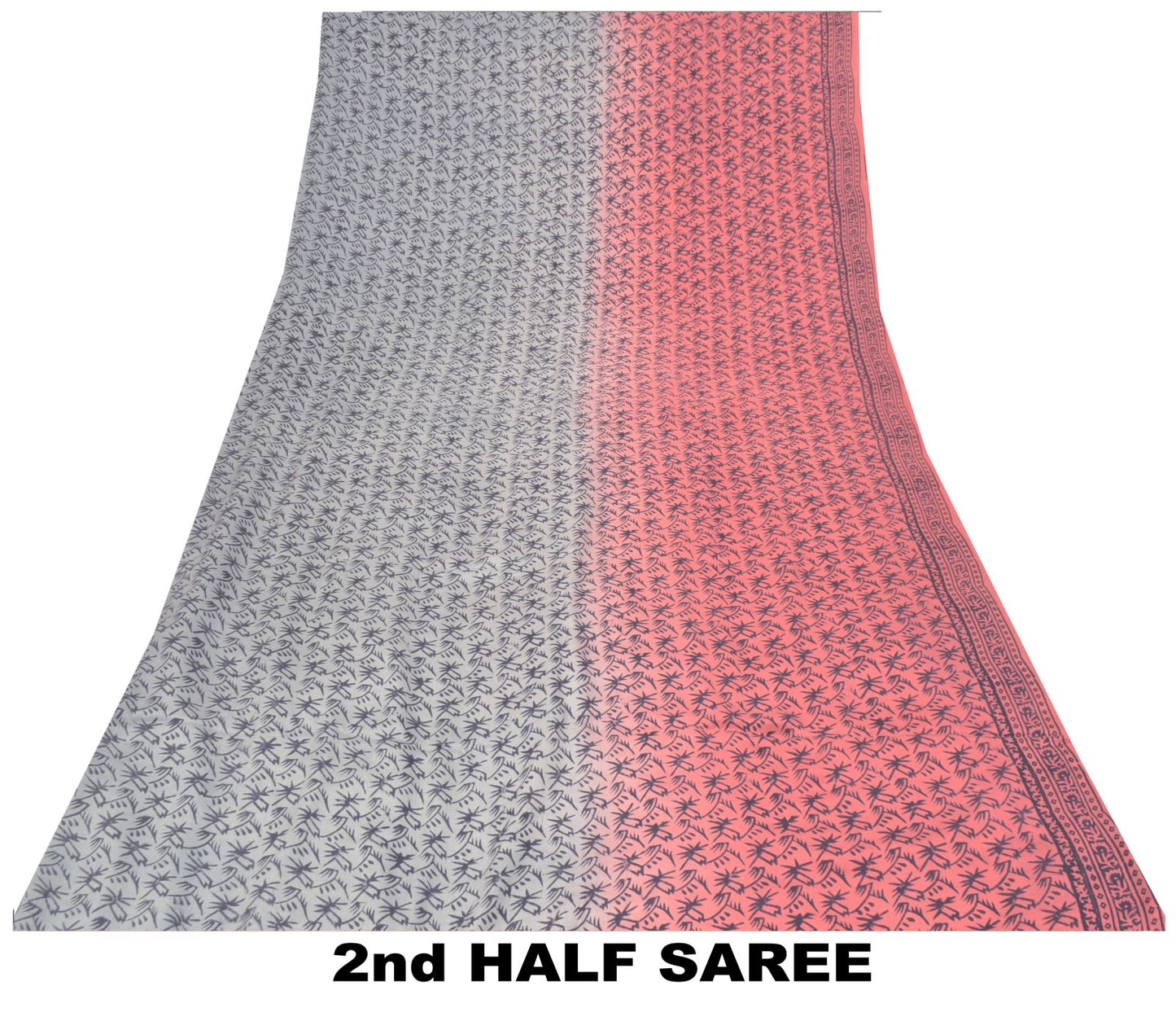 Sanskriti Vintage Blue-Pink Pure Crepe Silk Sari Hand Block Printed Saree 5.5Yd