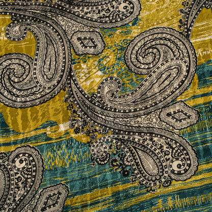 Sanskriti Vintage Soft Yellow-Green Crepe Silk Sari Paisley Printed Saree 6+Yard