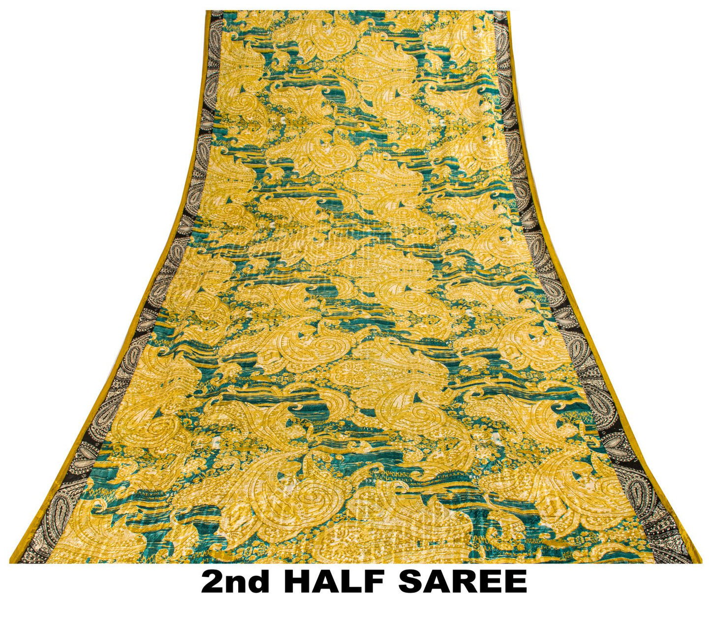 Sanskriti Vintage Soft Yellow-Green Crepe Silk Sari Paisley Printed Saree 6+Yard