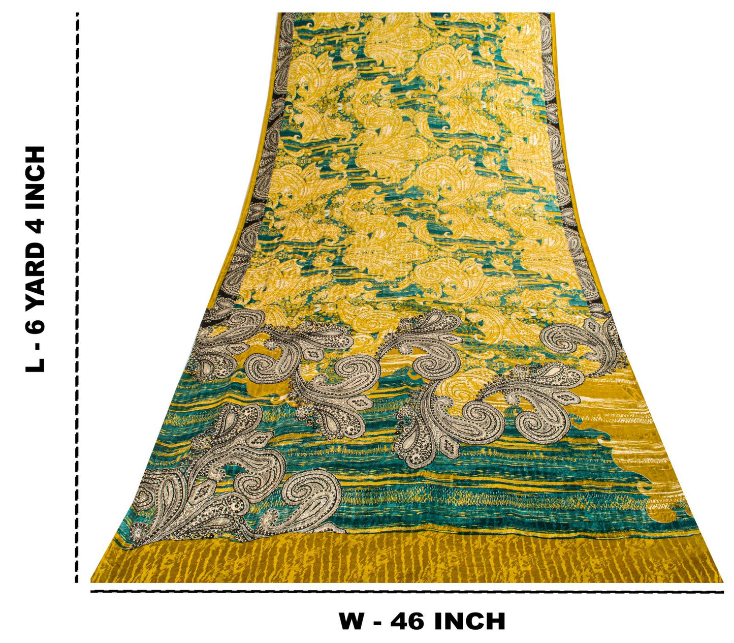 Sanskriti Vintage Soft Yellow-Green Crepe Silk Sari Paisley Printed Saree 6+Yard