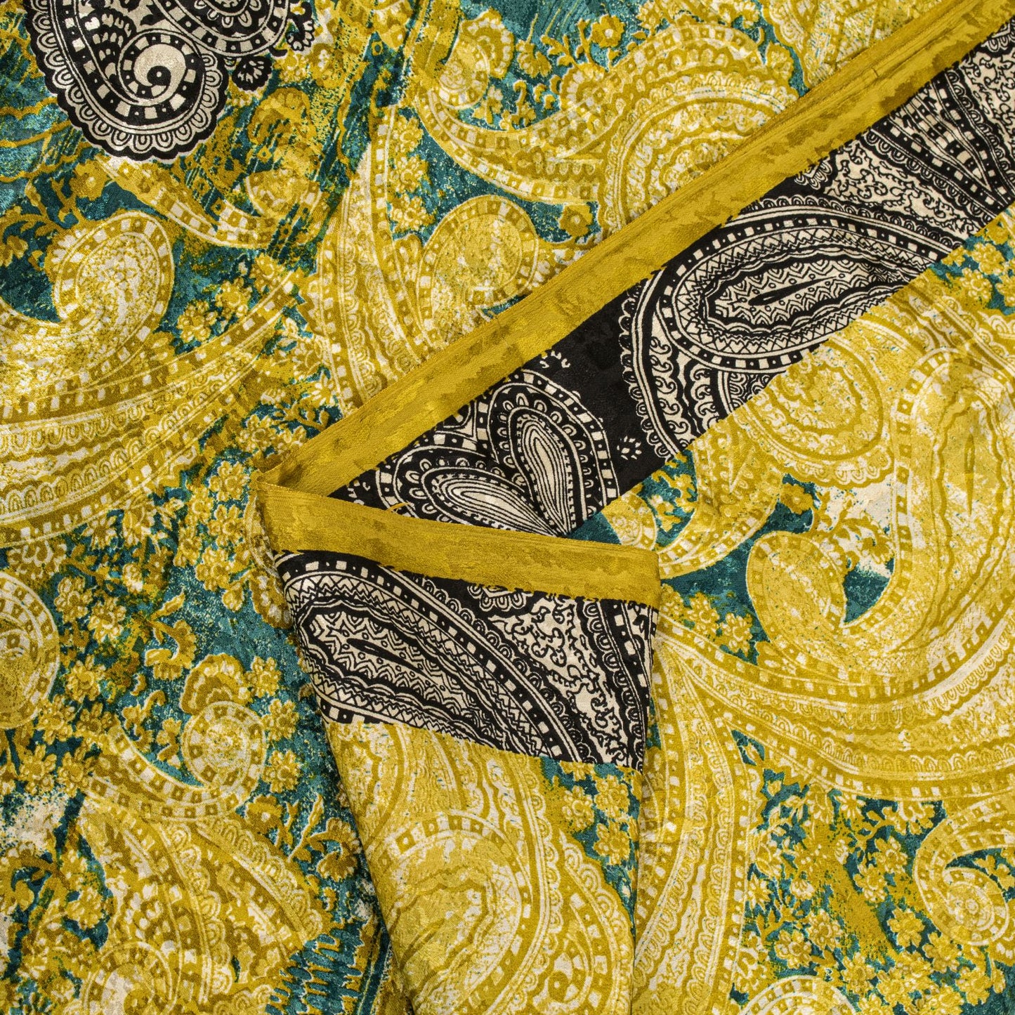 Sanskriti Vintage Soft Yellow-Green Crepe Silk Sari Paisley Printed Saree 6+Yard