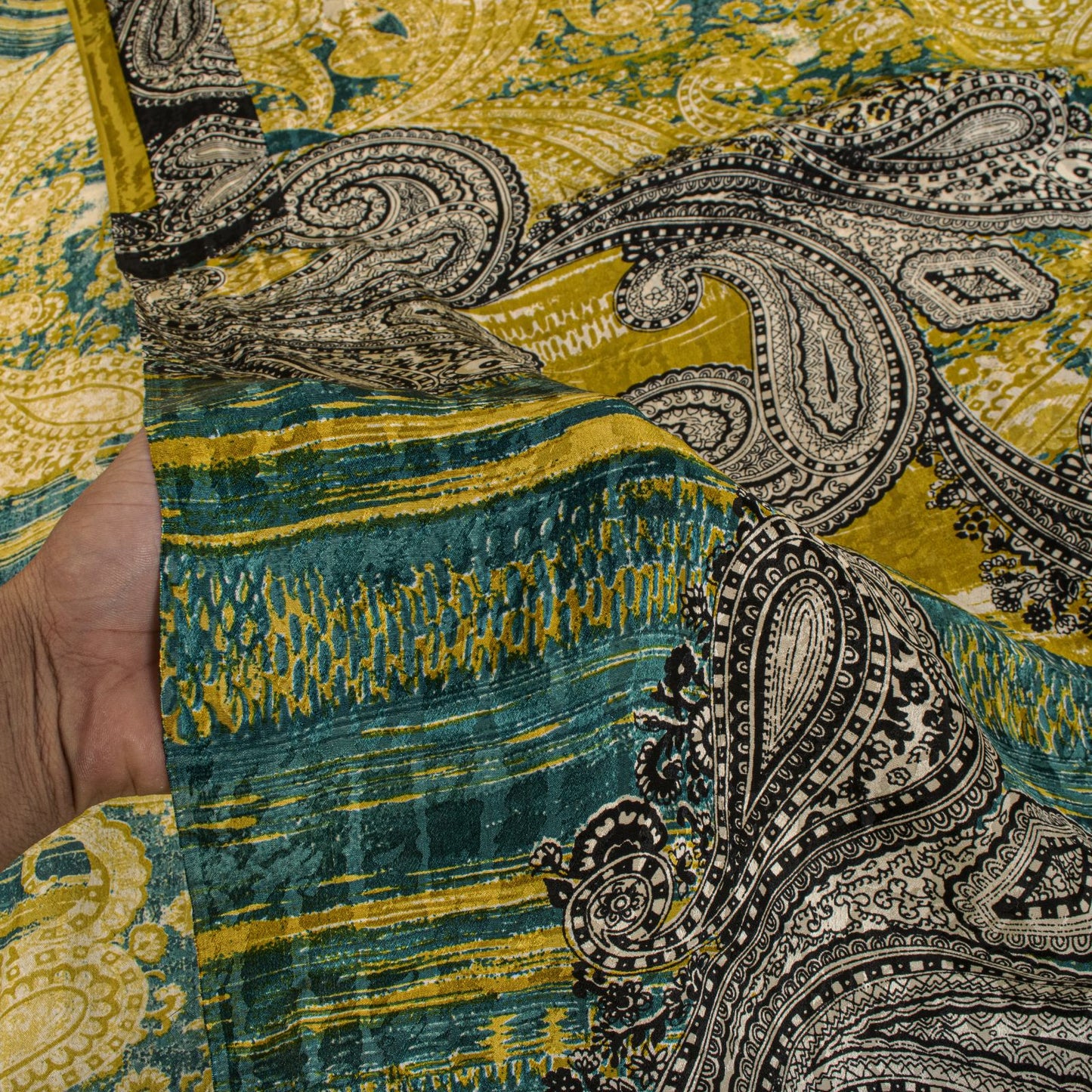 Sanskriti Vintage Soft Yellow-Green Crepe Silk Sari Paisley Printed Saree 6+Yard