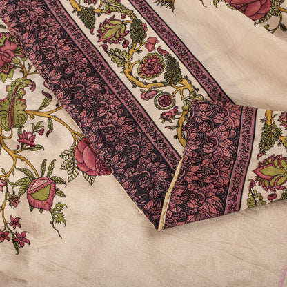 Sanskriti Vintage Soft Peach Pure Crepe Silk Sari DigitalBlock Print Saree 5.5Yd