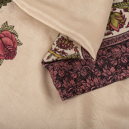 Sanskriti Vintage Soft Peach Pure Crepe Silk Sari DigitalBlock Print Saree 5.5Yd