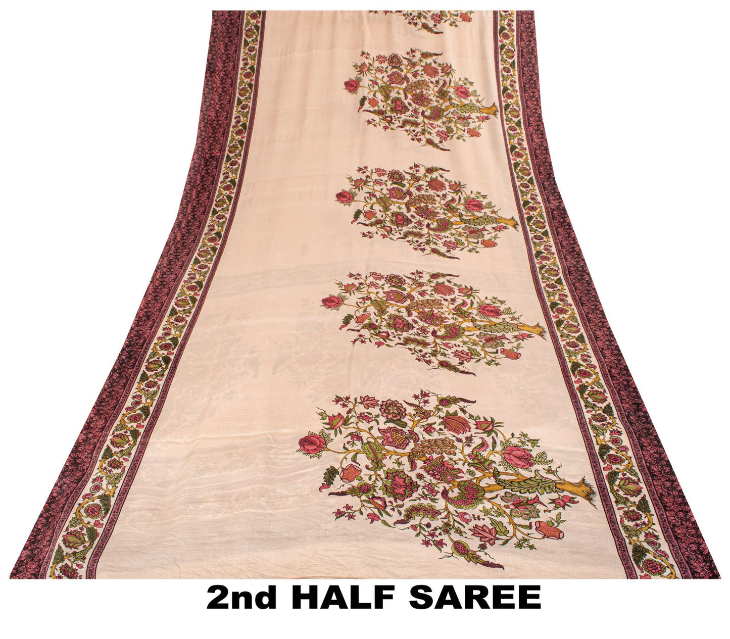 Sanskriti Vintage Soft Peach Pure Crepe Silk Sari DigitalBlock Print Saree 5.5Yd