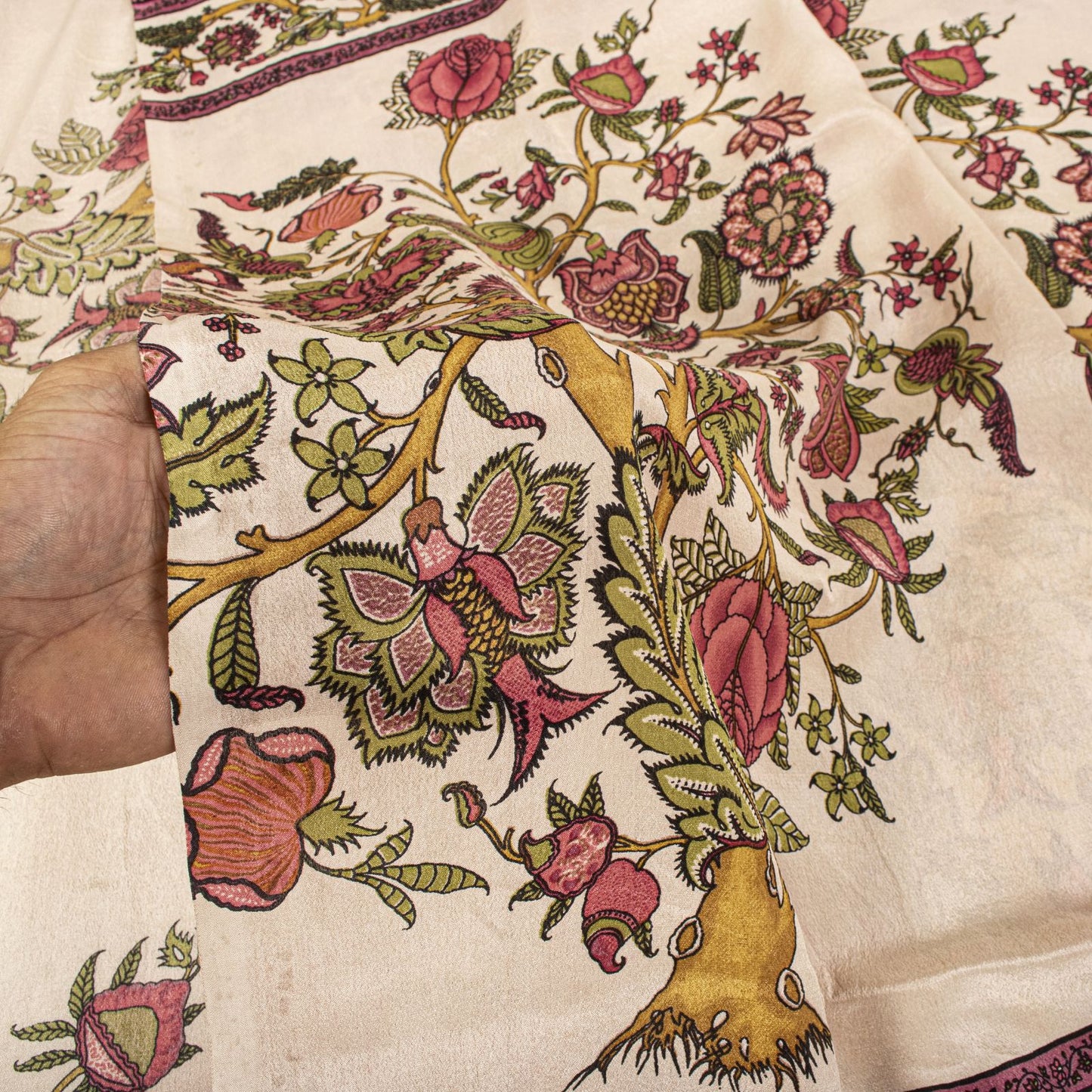 Sanskriti Vintage Soft Peach Pure Crepe Silk Sari DigitalBlock Print Saree 5.5Yd