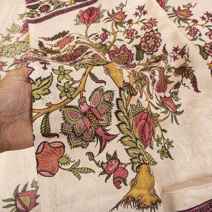 Sanskriti Vintage Soft Peach Pure Crepe Silk Sari DigitalBlock Print Saree 5.5Yd