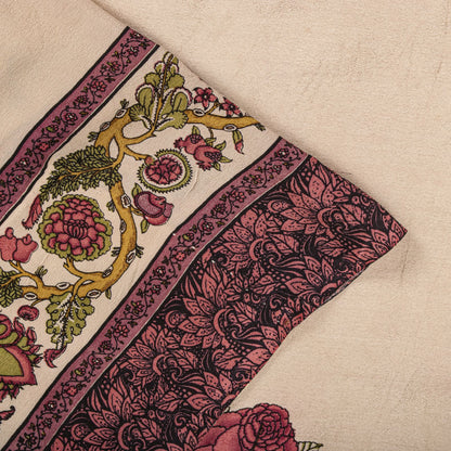 Sanskriti Vintage Soft Peach Pure Crepe Silk Sari DigitalBlock Print Saree 5.5Yd