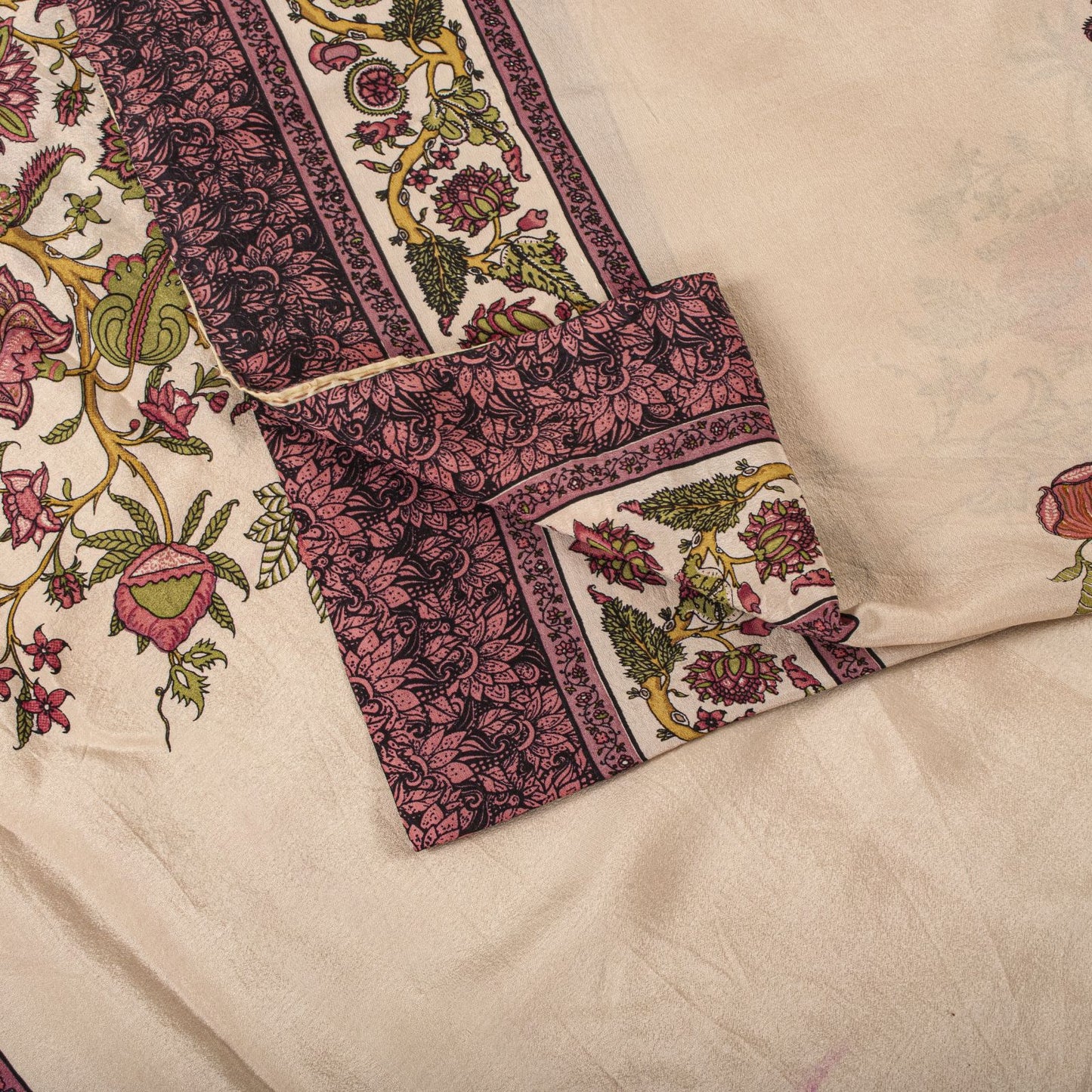 Sanskriti Vintage Soft Peach Pure Crepe Silk Sari DigitalBlock Print Saree 5.5Yd