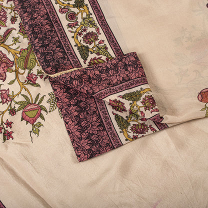 Sanskriti Vintage Soft Peach Pure Crepe Silk Sari DigitalBlock Print Saree 5.5Yd