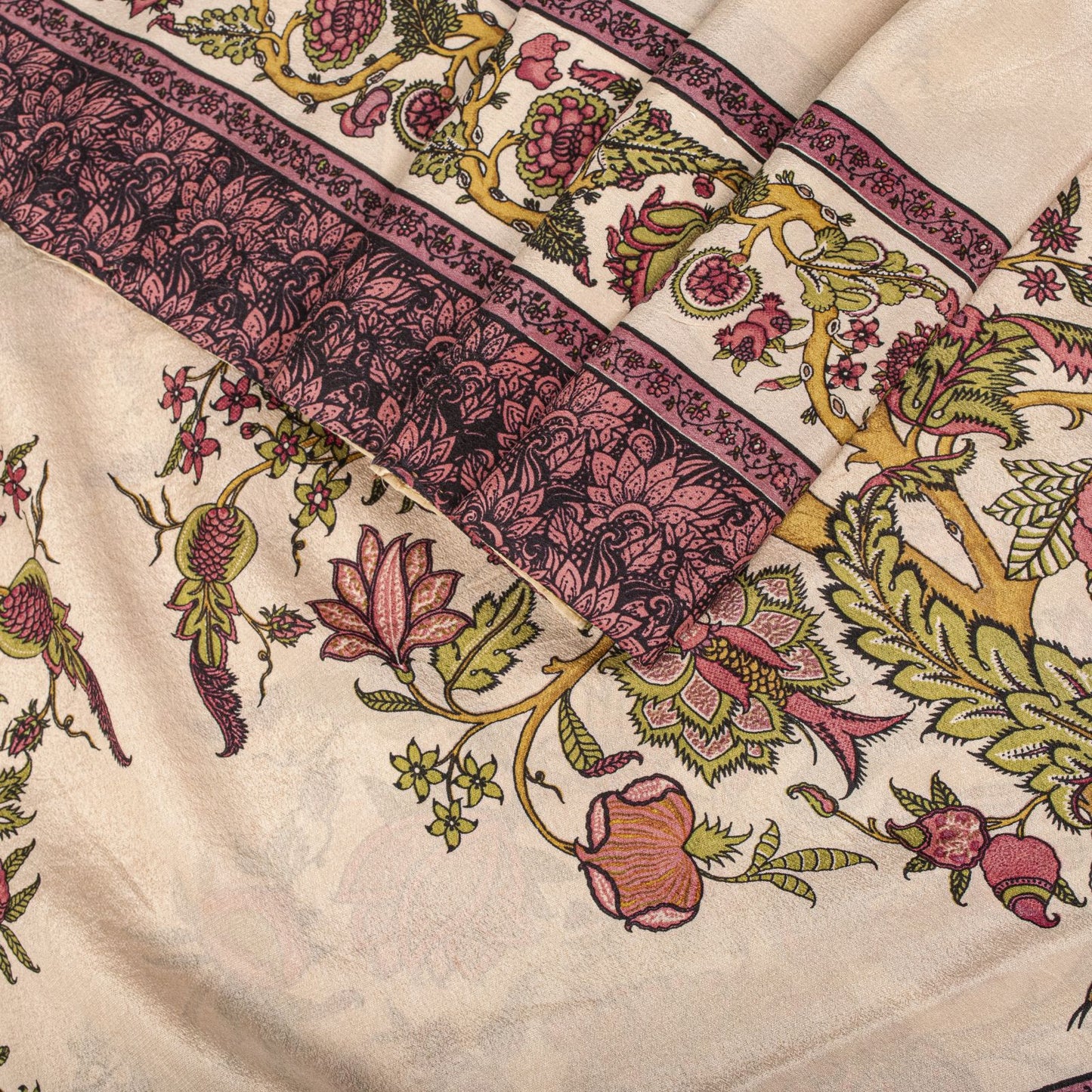 Sanskriti Vintage Soft Peach Pure Crepe Silk Sari DigitalBlock Print Saree 5.5Yd