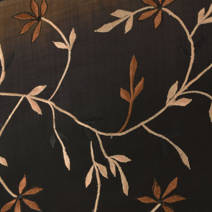 Sanskriti Vintage Soft Cream-Black Pure Crepe Sari Embroidered Print Saree 5.5Yd