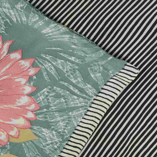 Sanskriti Vintage Saree Grayish Blue Pure Crepe Silk Floral Printed Sari 5.5 Yd