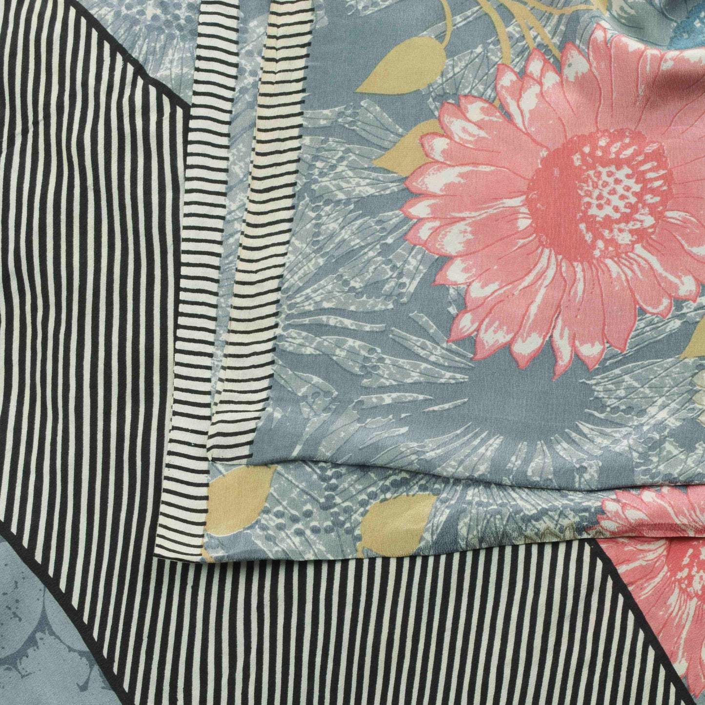 Sanskriti Vintage Saree Grayish Blue Pure Crepe Silk Floral Printed Sari 5.5 Yd