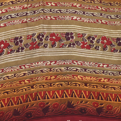 Sanskriti Vintage Soft Cream-Red Pure Crepe Silk Sari Floral Printed Saree 5.5Yd