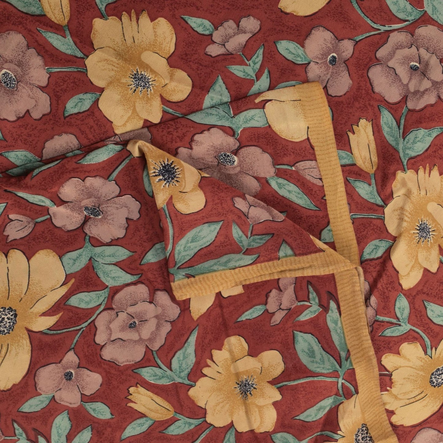 Sanskriti Vintage Soft Brown 100%Pure Crepe Silk Sari Floral Printed Saree 5+d