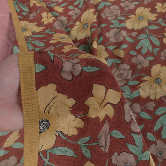 Sanskriti Vintage Soft Brown 100%Pure Crepe Silk Sari Floral Printed Saree 5+d