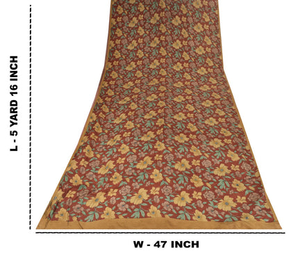 Sanskriti Vintage Soft Brown 100%Pure Crepe Silk Sari Floral Printed Saree 5+d
