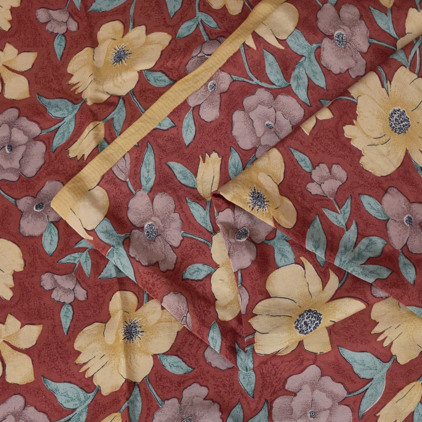 Sanskriti Vintage Soft Brown 100%Pure Crepe Silk Sari Floral Printed Saree 5+d
