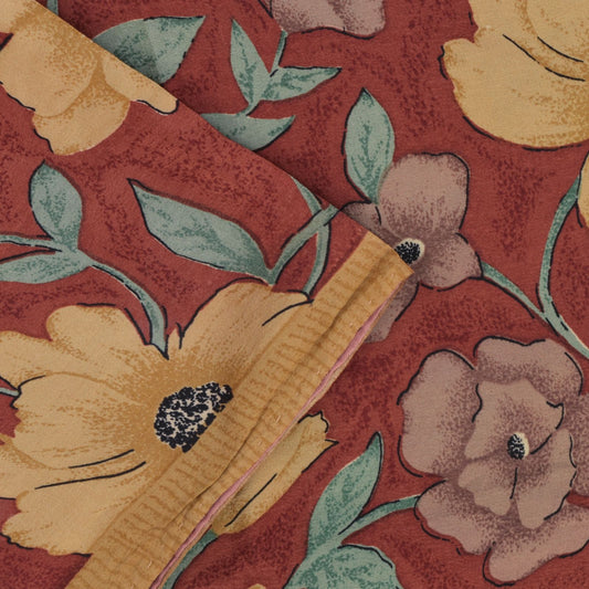 Sanskriti Vintage Soft Brown 100%Pure Crepe Silk Sari Floral Printed Saree 5+d