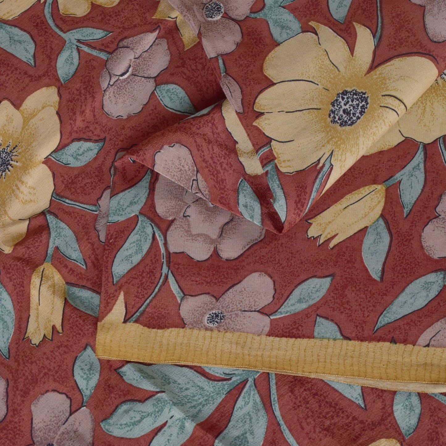 Sanskriti Vintage Soft Brown 100%Pure Crepe Silk Sari Floral Printed Saree 5+d