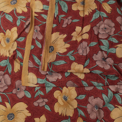 Sanskriti Vintage Soft Brown 100%Pure Crepe Silk Sari Floral Printed Saree 5+d