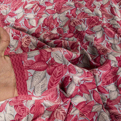 Sanskriti Vintage Pink Soft Pure Crepe Silk Sari Leaf Digital Print Saree 5.5Yd