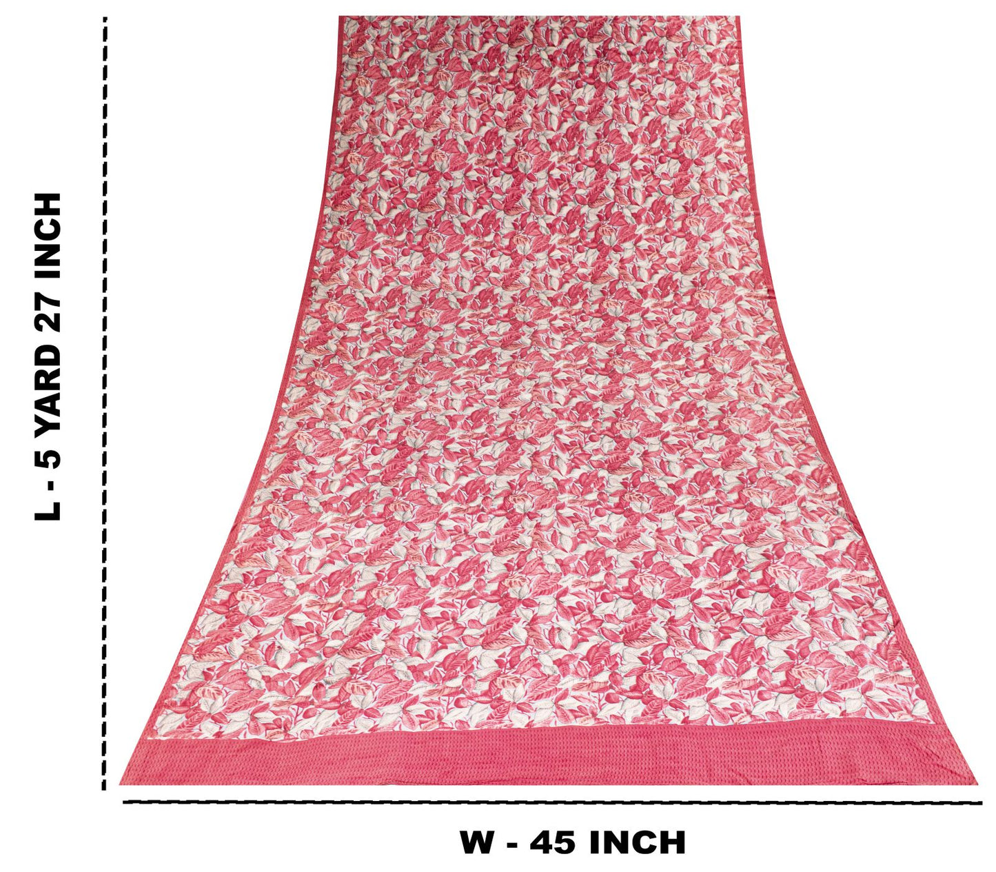 Sanskriti Vintage Pink Soft Pure Crepe Silk Sari Leaf Digital Print Saree 5.5Yd