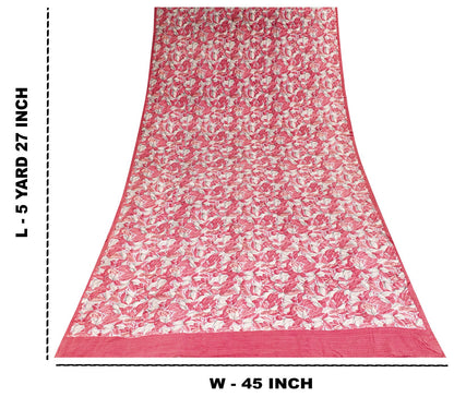 Sanskriti Vintage Pink Soft Pure Crepe Silk Sari Leaf Digital Print Saree 5.5Yd