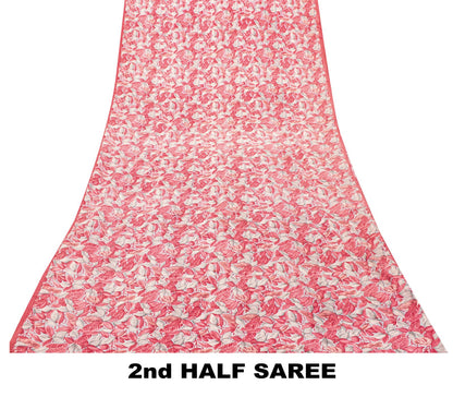 Sanskriti Vintage Pink Soft Pure Crepe Silk Sari Leaf Digital Print Saree 5.5Yd