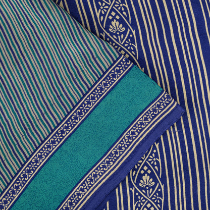 Sanskriti Vintage Blue Soft Pure Crepe Silk Sari Geometric Printed Saree 5.5Yd
