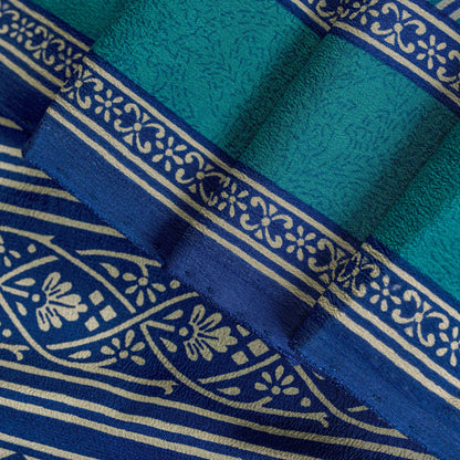 Sanskriti Vintage Blue Soft Pure Crepe Silk Sari Geometric Printed Saree 5.5Yd