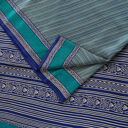 Sanskriti Vintage Blue Soft Pure Crepe Silk Sari Geometric Printed Saree 5.5Yd