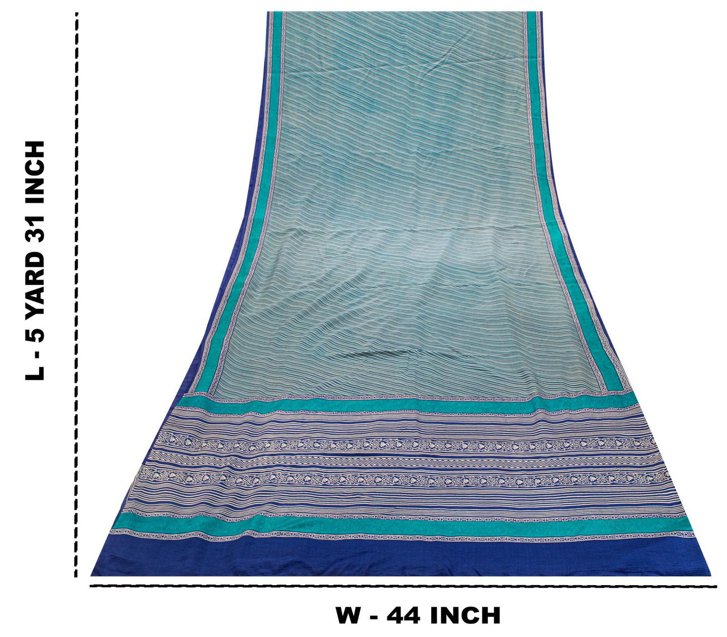 Sanskriti Vintage Blue Soft Pure Crepe Silk Sari Geometric Printed Saree 5.5Yd