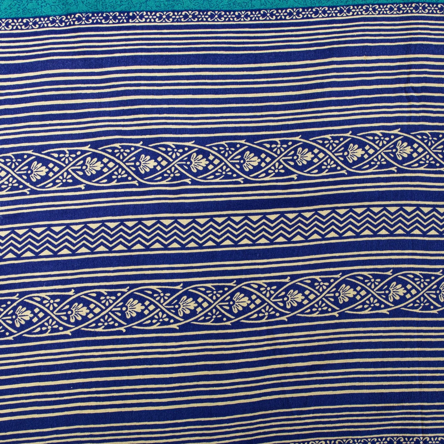 Sanskriti Vintage Blue Soft Pure Crepe Silk Sari Geometric Printed Saree 5.5Yd