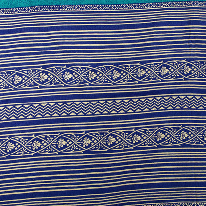 Sanskriti Vintage Blue Soft Pure Crepe Silk Sari Geometric Printed Saree 5.5Yd