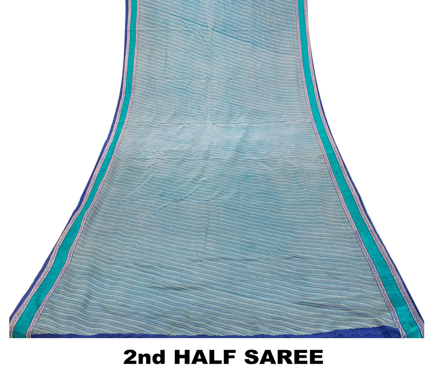 Sanskriti Vintage Blue Soft Pure Crepe Silk Sari Geometric Printed Saree 5.5Yd