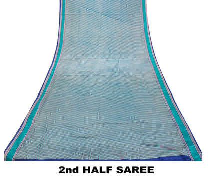 Sanskriti Vintage Blue Soft Pure Crepe Silk Sari Geometric Printed Saree 5.5Yd
