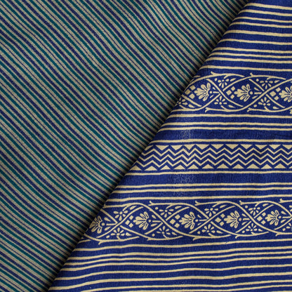 Sanskriti Vintage Blue Soft Pure Crepe Silk Sari Geometric Printed Saree 5.5Yd