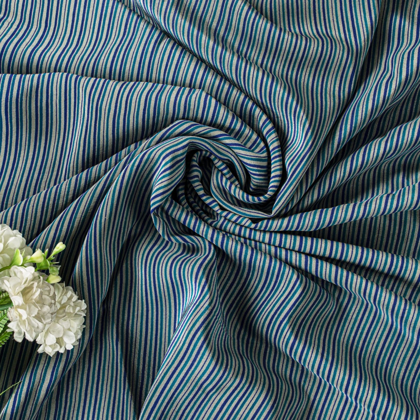 Sanskriti Vintage Blue Soft Pure Crepe Silk Sari Geometric Printed Saree 5.5Yd