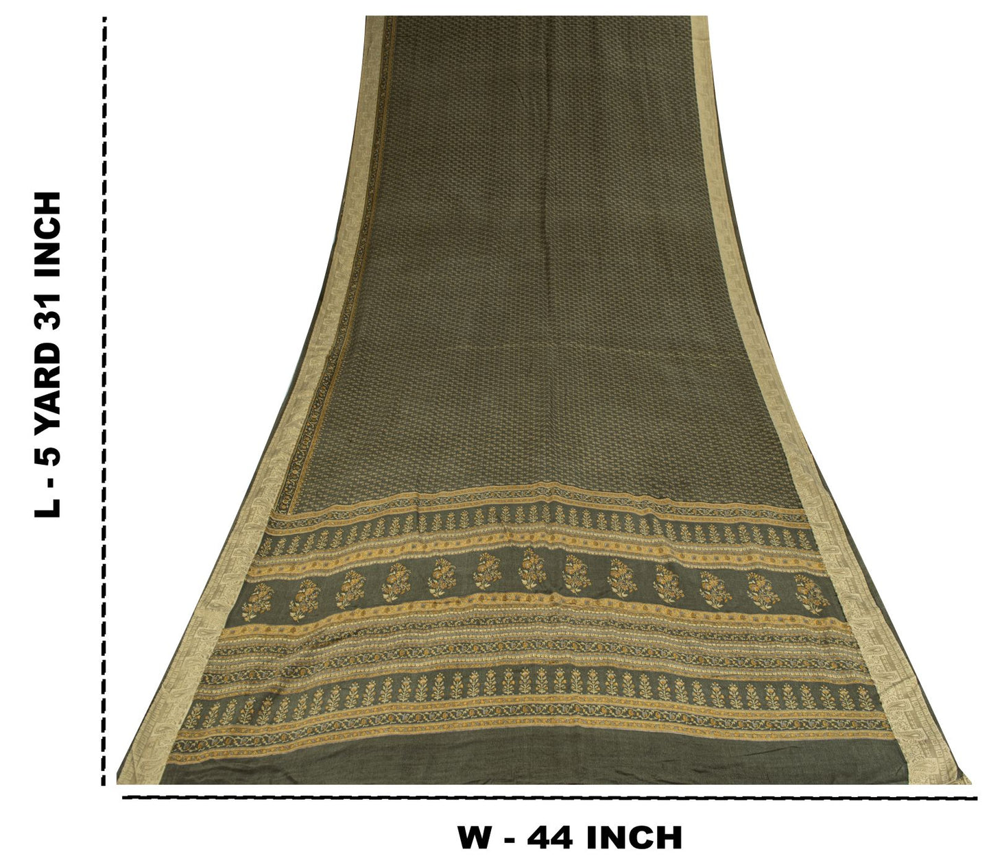 Sanskriti Vintage Green Soft Pure Crepe Silk Sari Hand Block Printed Saree 5.5Yd