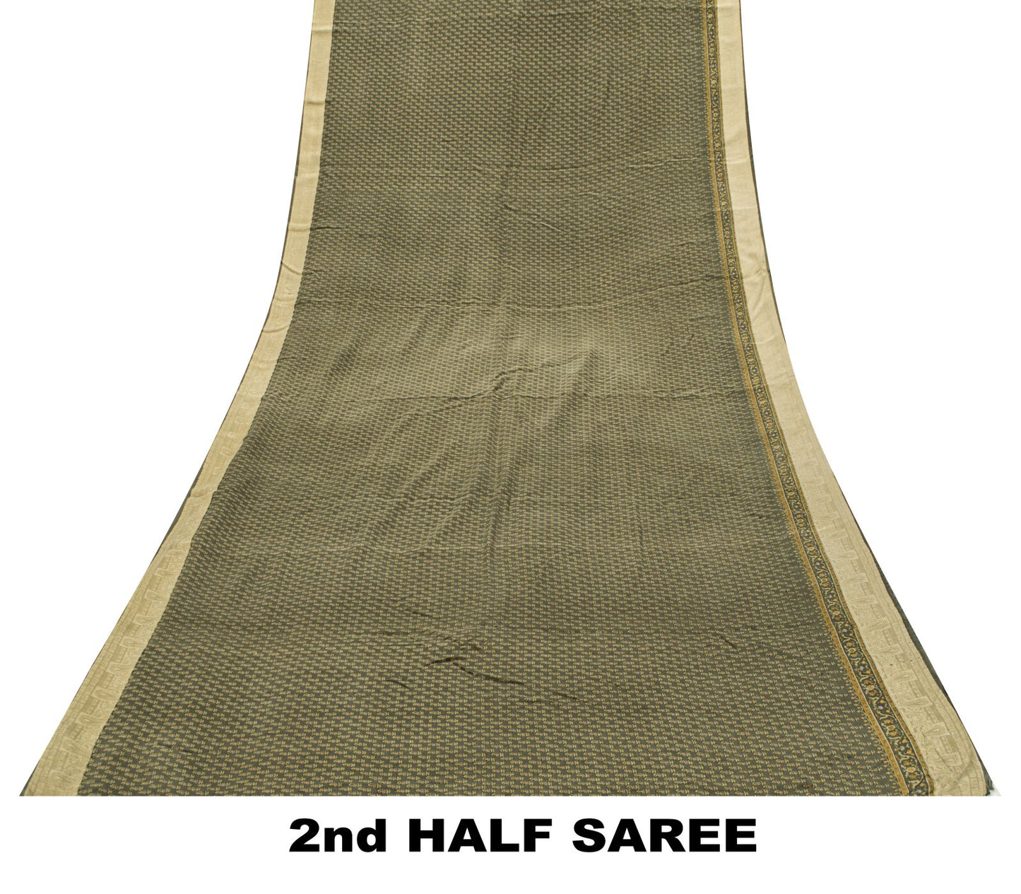 Sanskriti Vintage Green Soft Pure Crepe Silk Sari Hand Block Printed Saree 5.5Yd