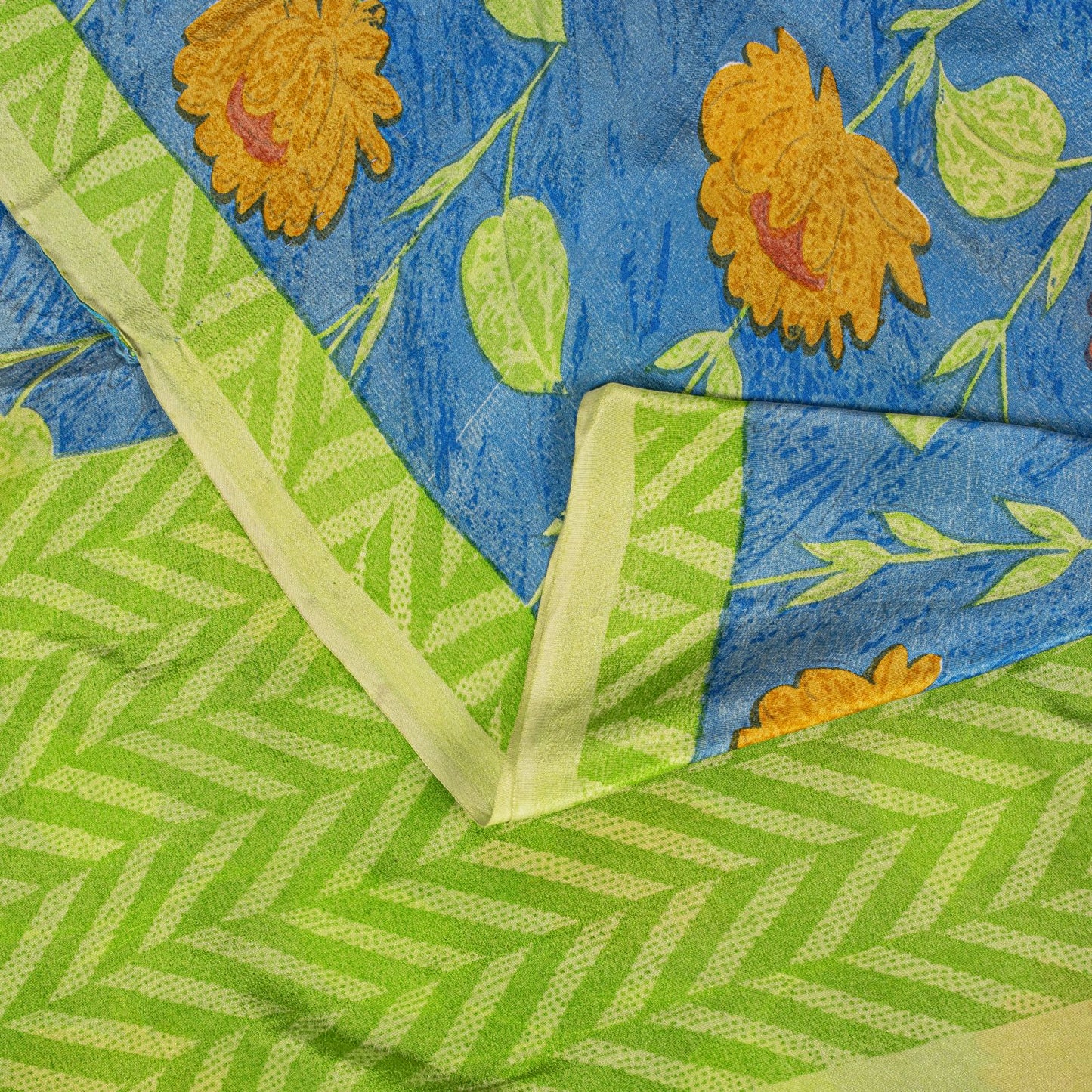 Sanskriti Vintage Blue Soft Pure Crepe Silk Sari Floral Digital Print Saree 5.5Y
